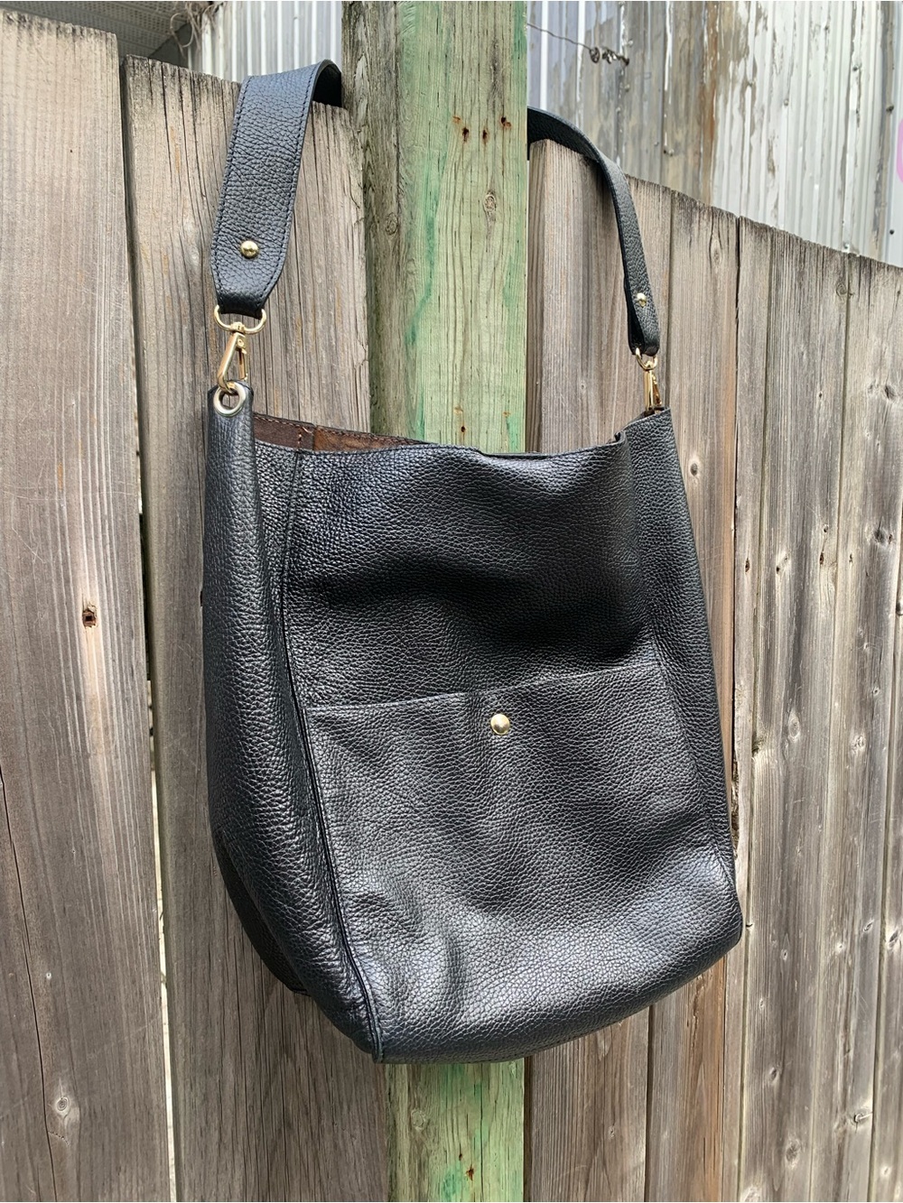 Simons Italian Collection Black Pebbled Leather Shoulder Bag Tote Hobo